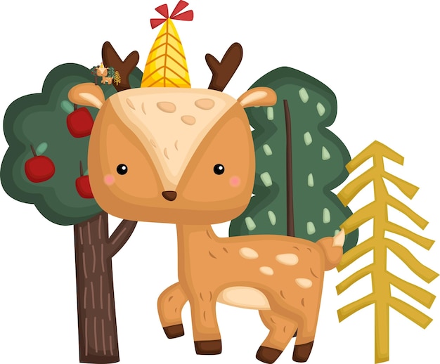 a vector of a deer with a birthday hat