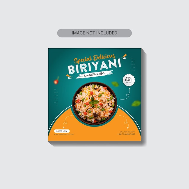 Vector delicious biryani food menu social media template