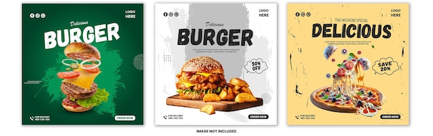 Vector delicious burger and food menu social media banner template