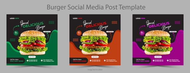 Vector delicious burger and food menu social media banner template