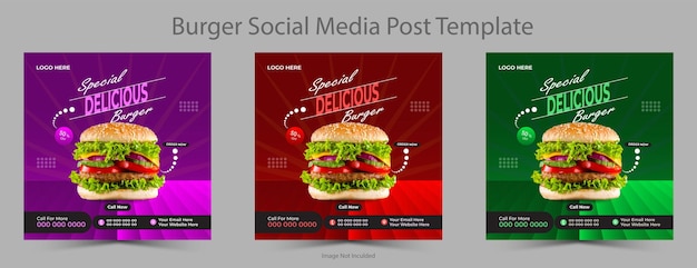 Vector delicious burger and food menu social media banner template