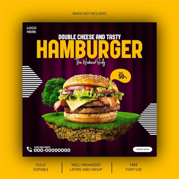 Vector vector delicious burger and food menu social media post banner template