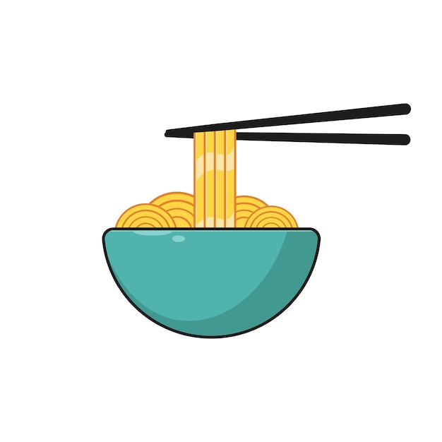 Vector delicious noodles in a bowl with chopsticks