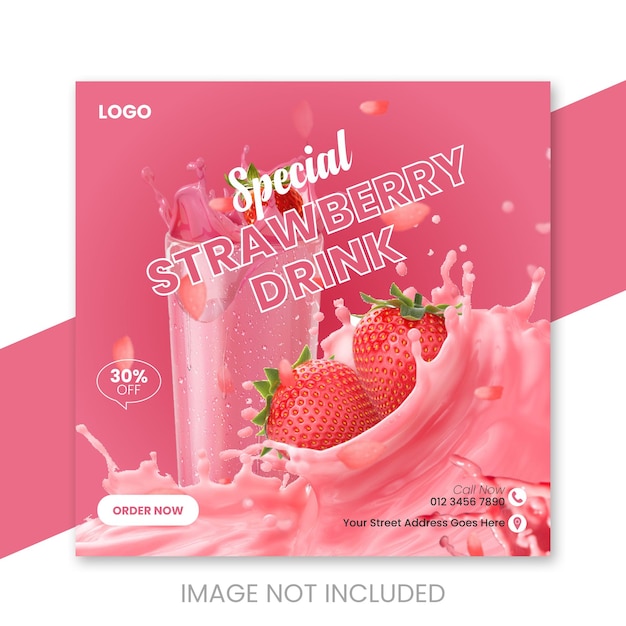 Vector delicious strawberry drink social media promotion design template or instagram post banner