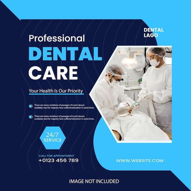 Vector dentist or dental social media post template square banner