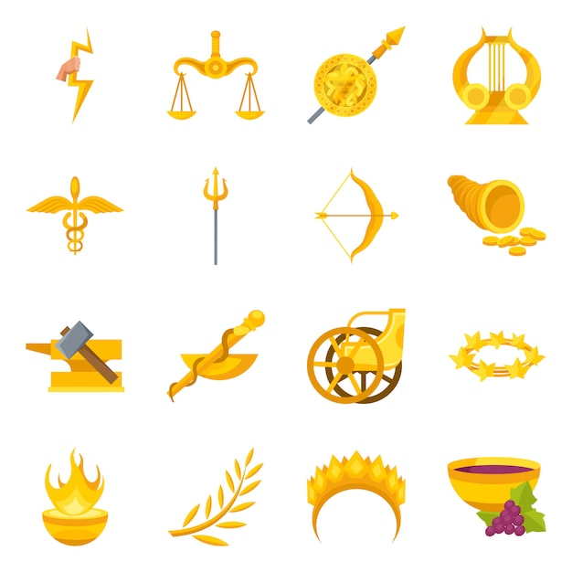 Vector design attributes and greek icon. Set attributes and god