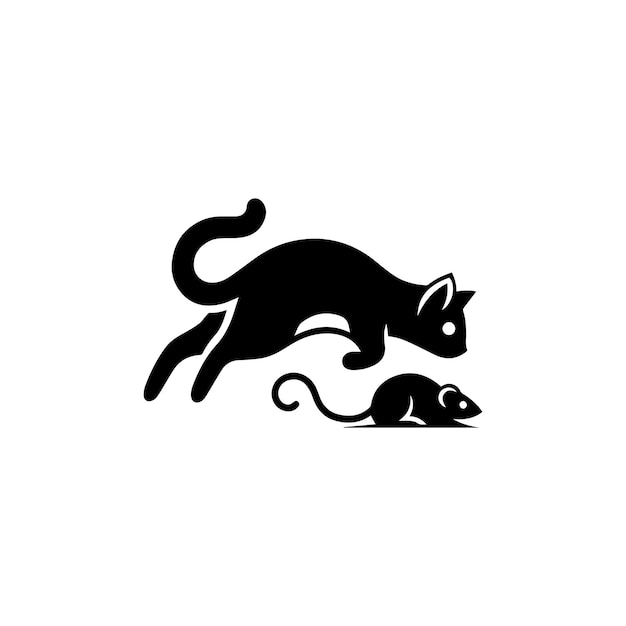 vector design of a cat playing with a mouse black and white