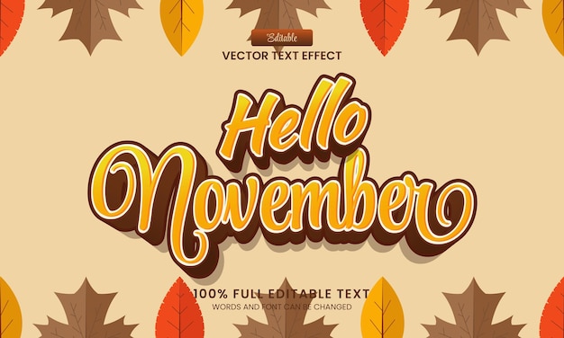 Vector vector design editable text effect hello november typography text