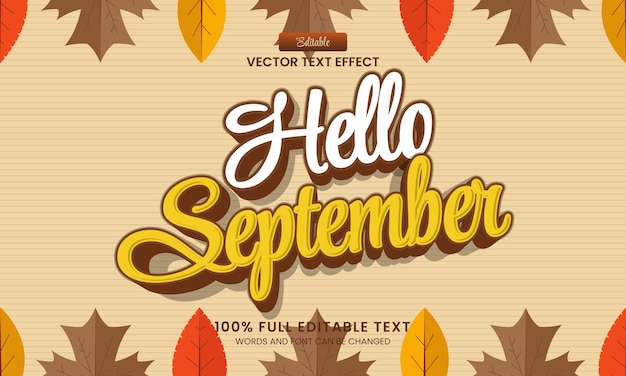 Vector vector design editable text effect hello september typography text