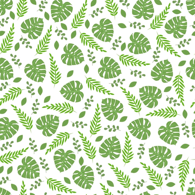 Vector design of exotic tropical leaves and monstera Summer seamless pattern Template illustration