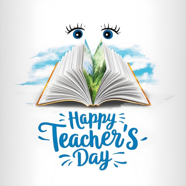 Vector design featuring an open book against a pristine white background Happy Teacher day