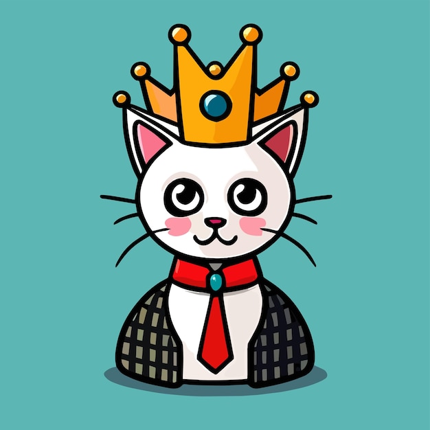 Vector vector design in flat style a cute mascot for a cat wearing a king's crown