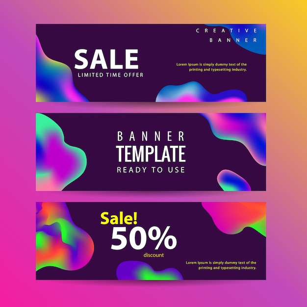 Vector design for horizontal banners set web banners with Colorful liquid shapes with gradients