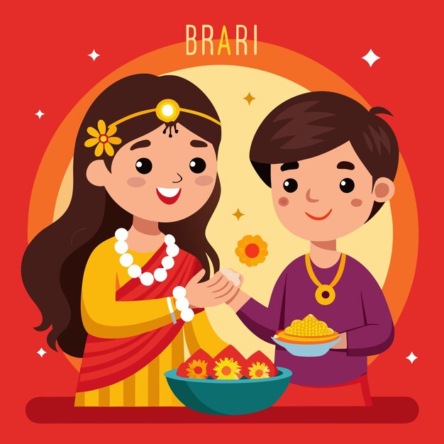 Vector design of Indian brother and sister celebrating Happy Bhai Dooj on colorful creative art styl