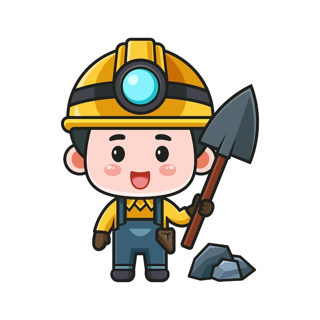 Vector design of miner mascot holding shovel