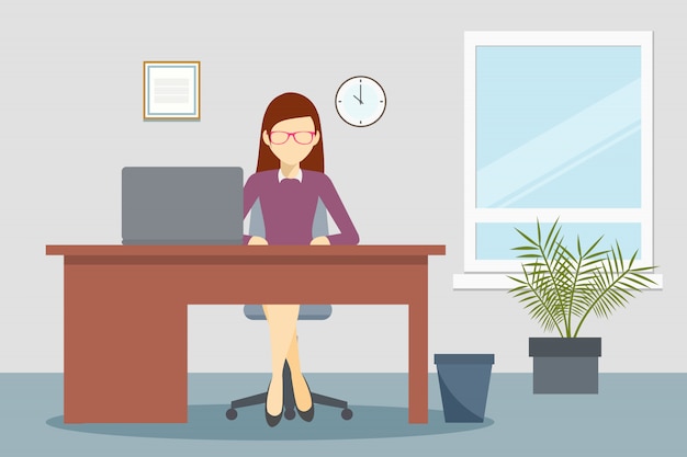 Vector design of office environment with woman working