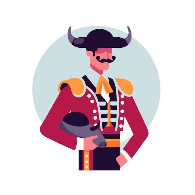 vector design of a royal matador standing proudly wearing a bull hat