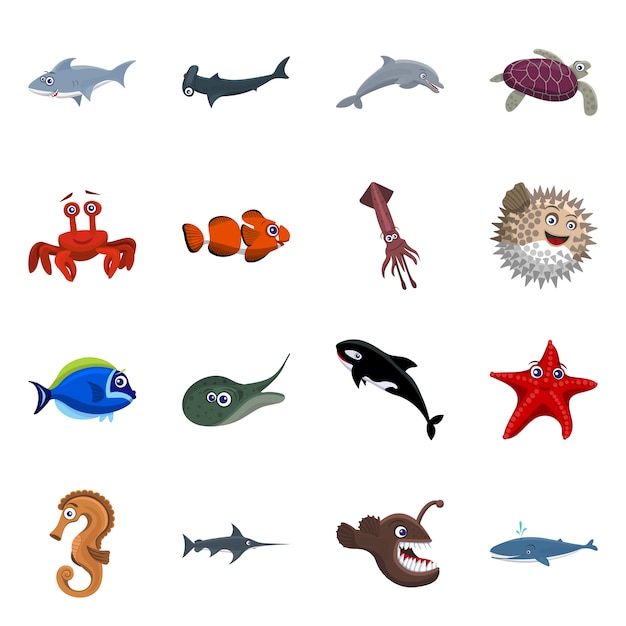 Vector design of sea and animal icon. Collection of sea and marine set