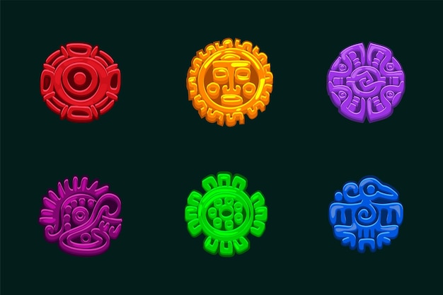 Vector vector design of symbols of ancient aztec civilization colored hieroglyphs of the maya calendar symbols for your 2d games or slots