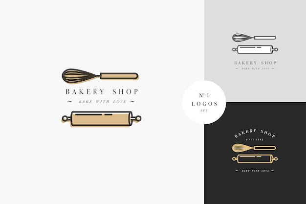 Vector design template and emblem kitchen roll and coronet for bake shop Bakery