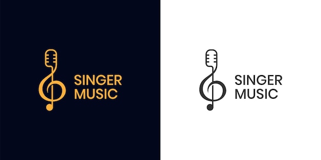 Vector design treble clef music with microphone logo element for Sound recording studio vocal course composer singer karaoke music logo design