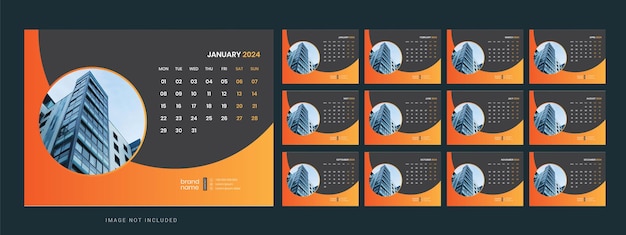 Vector desk calendar template 2024