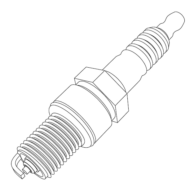 Vector detailed car spark plug isolated on white contour illustration