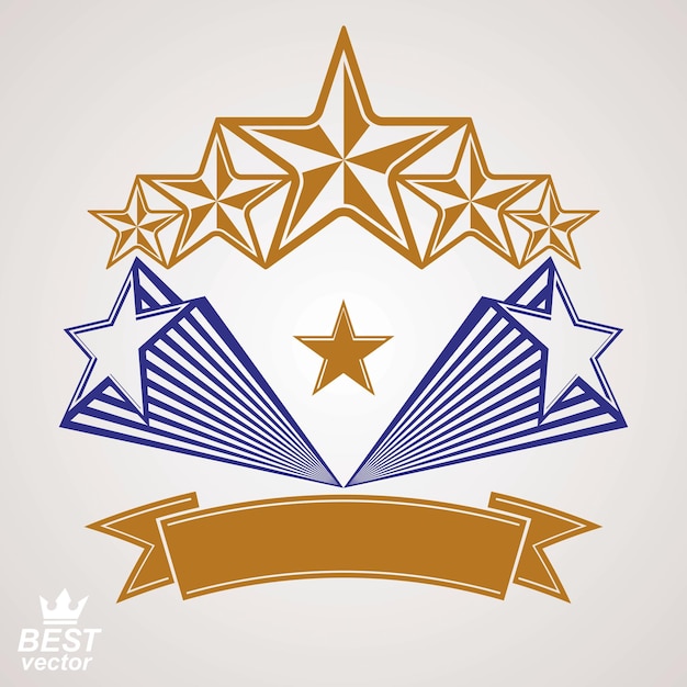 Vector detailed luxury 3d symbol. Monarch emblem, celebrative stars. Stylized brand icon, award concept graphic design element.