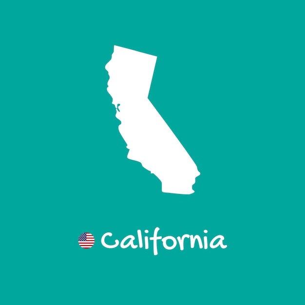 Vector detailed map of California isolated on blue background. Silhouette or borders of USA state.