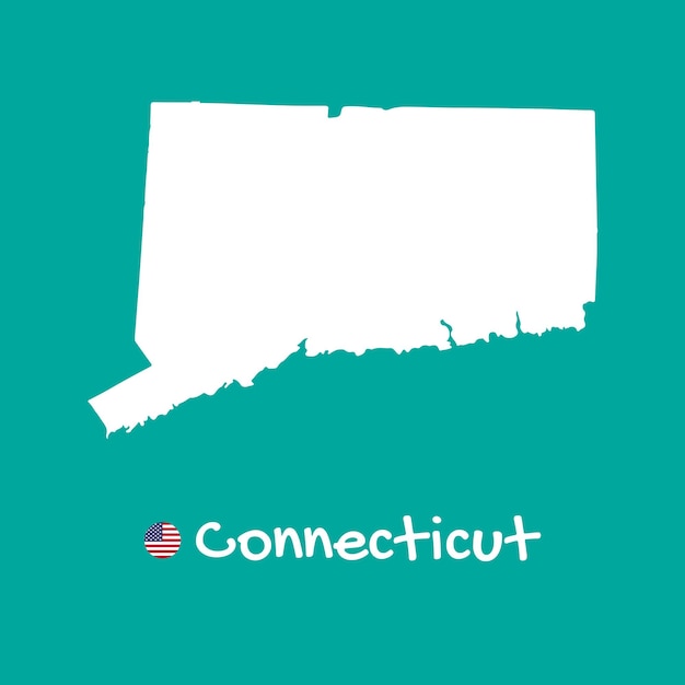 Vector detailed map of Connecticut isolated on blue background. Silhouette or borders of USA state.