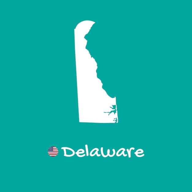 Vector detailed map of Delaware isolated on blue background. Silhouette or borders of USA state.