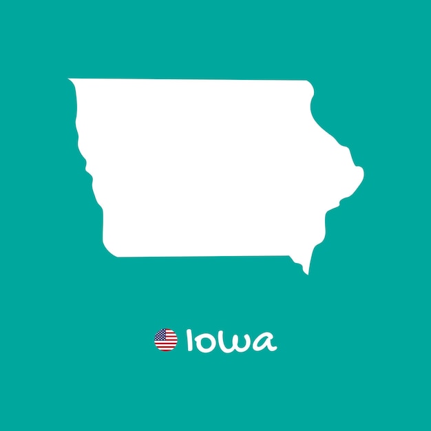 Vector detailed map of Iowa isolated on blue background. Silhouette or borders of USA state. Vector.