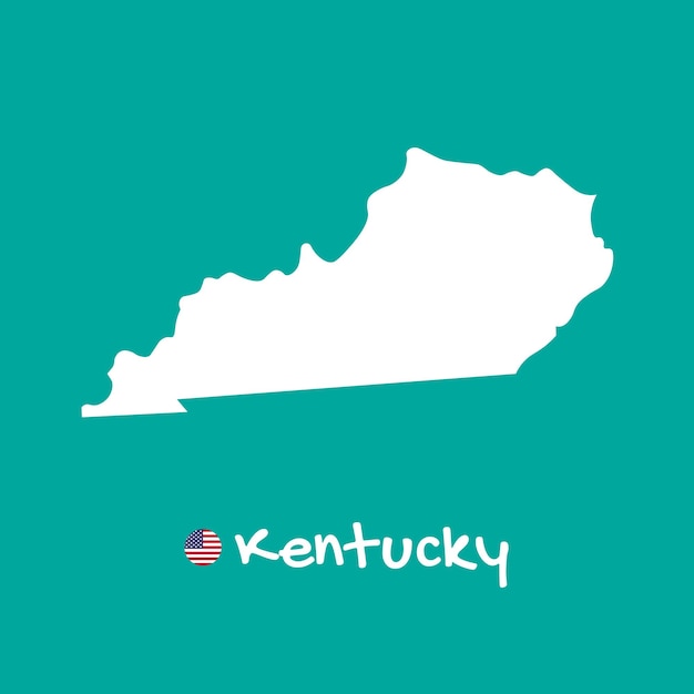 Vector detailed map of Kentucky isolated on blue background. Silhouette or borders of USA state.