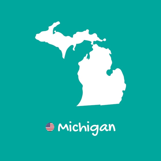 Vector detailed map of Michigan isolated on blue background. Silhouette or borders of USA state