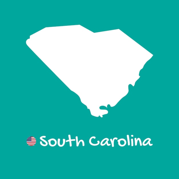 Vector detailed map of South Carolina isolated on blue background.Silhouette or borders of USA state