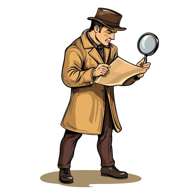 Vector vector detective with magnifying glass on white background generative ai