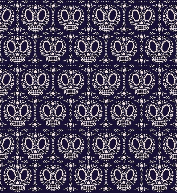 Vector dia de los muertos sugar skulls pattern cartoon style for Day of the dead Halloween holiday party traditional mexican wallpaper 10 eps