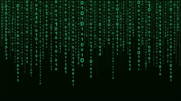 Vector digital green background of streaming binary code Matrix background with numbers 10 Coding or hacking concept