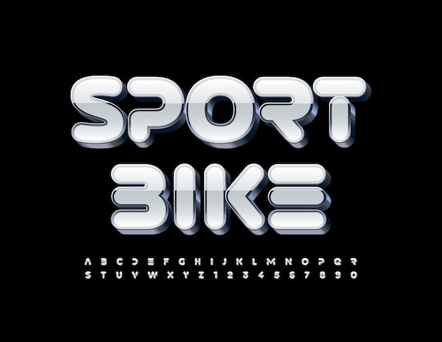 Vector digital logo Sport Bike with 3D White and Silver Font Techno Alphabet Letters and Numbers