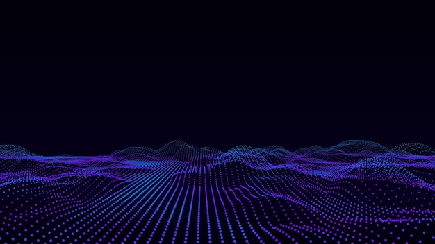 Vector vector digital technology wave dark cyberspace with motion dots and lines futuristic background