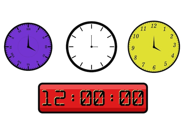 Vector Digital Time and Clock icons in thin line style