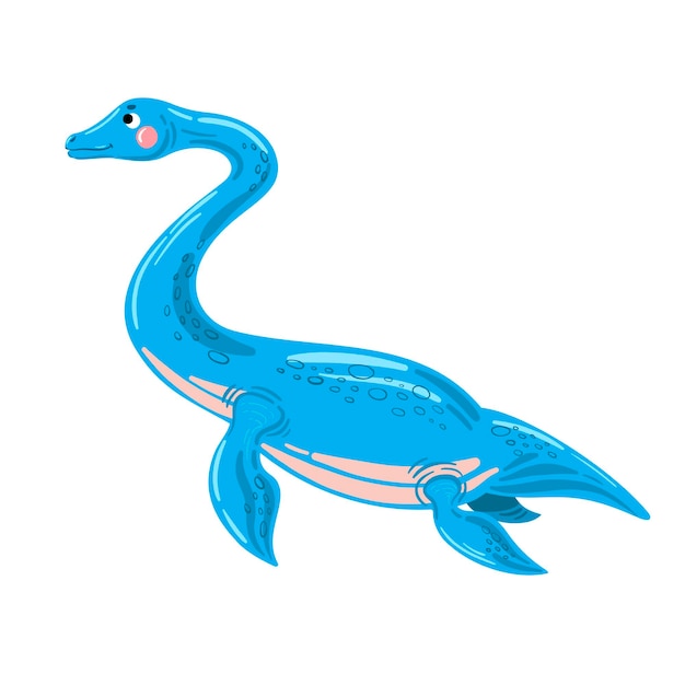 Vector dinosaur illustration. Blue elasmosaurus. Swimming dinosaur, plesiosaurus.