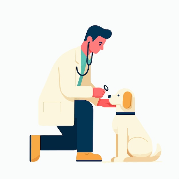 Vector vector doctor is injecting a dog