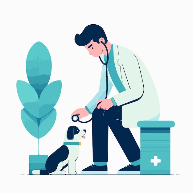 Vector vector doctor is injecting a dog