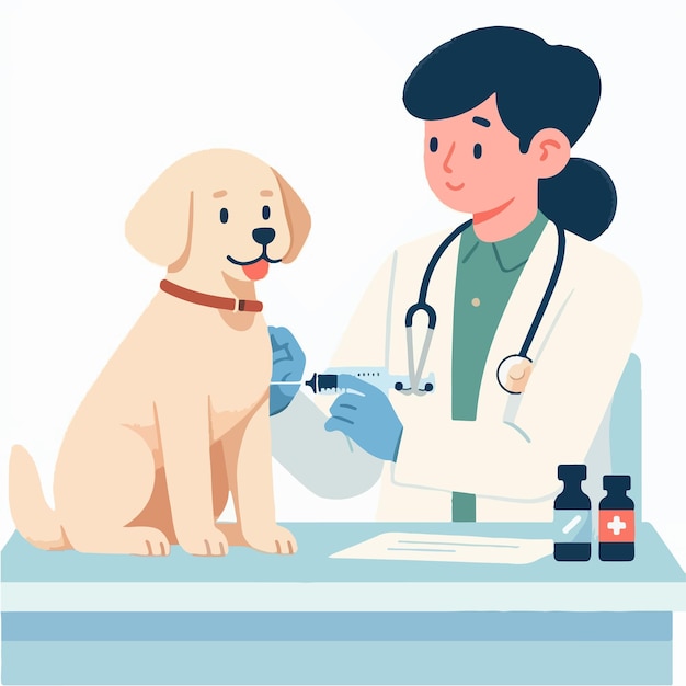 vector doctor is injecting a dog