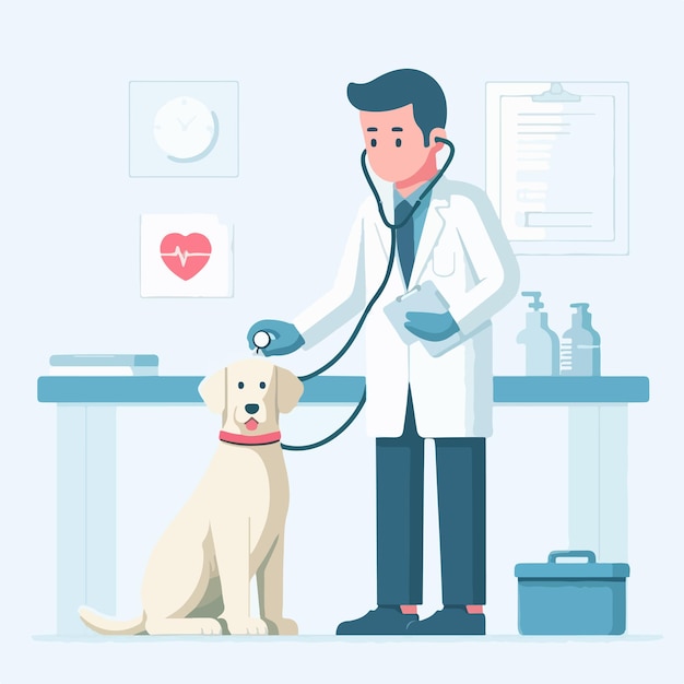 Vector vector doctor is injecting a dog