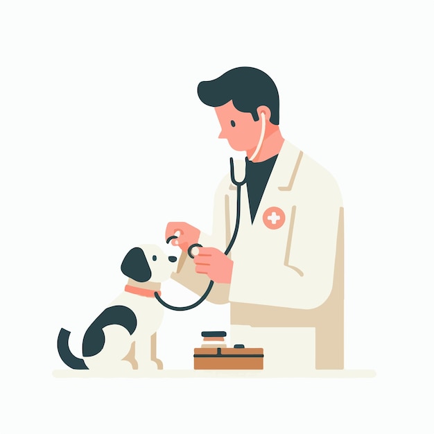 Vector vector doctor is injecting a dog