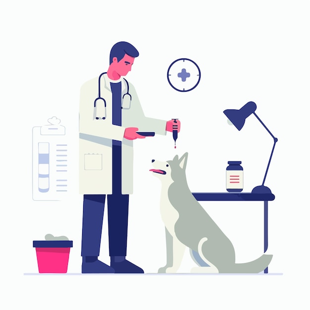 Vector vector doctor is injecting a dog