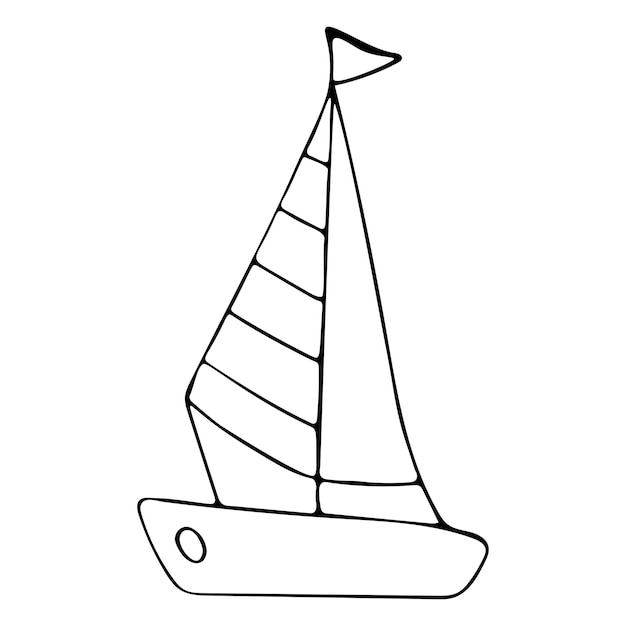 Vector doodle cartoon boat Hand drawn sea boat yacht Graphic element for print design