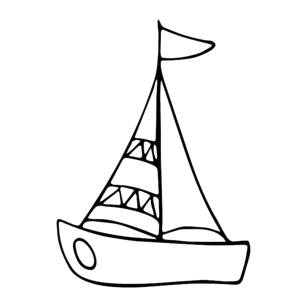 Vector doodle cartoon boat Hand drawn sea boat yacht Graphic element for print design